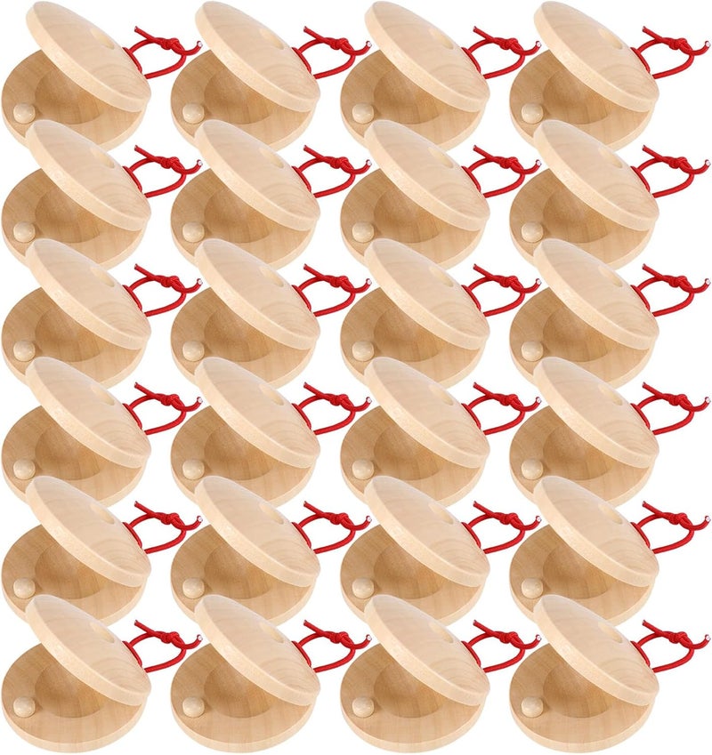 Fuyamp 24 Pcs Castanets Wooden Musical Instrument Finger Castanets Baby Castanet Hand Finger Castanets Classroom DIY Wooden Percussion Instrument for Kids Adults - Image 1